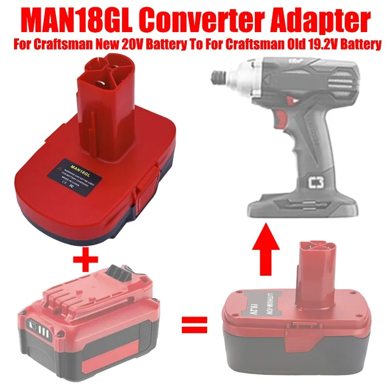 ALASICKA MAN18GL Battery Adapter for Craftsman New 20V Lithium-Ion Batteries To for Craftsman 19.2V C3 Old Style Cordless Tools
