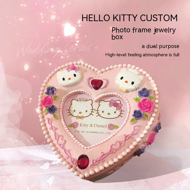 Sanrio Hello Kitty Jewelry Storage Box Photo Frame Resin Travel Organizer Jewelry Case Storage Earrings Necklace Ring Gifts