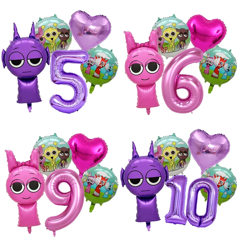 Sprunki Pinki Geburtstagsballons Dekoration Mädchen Nummer Folienballons Set Spiel Cartoon Kinder Partybevorzugung Home Decor Geburtstagsgeschenk