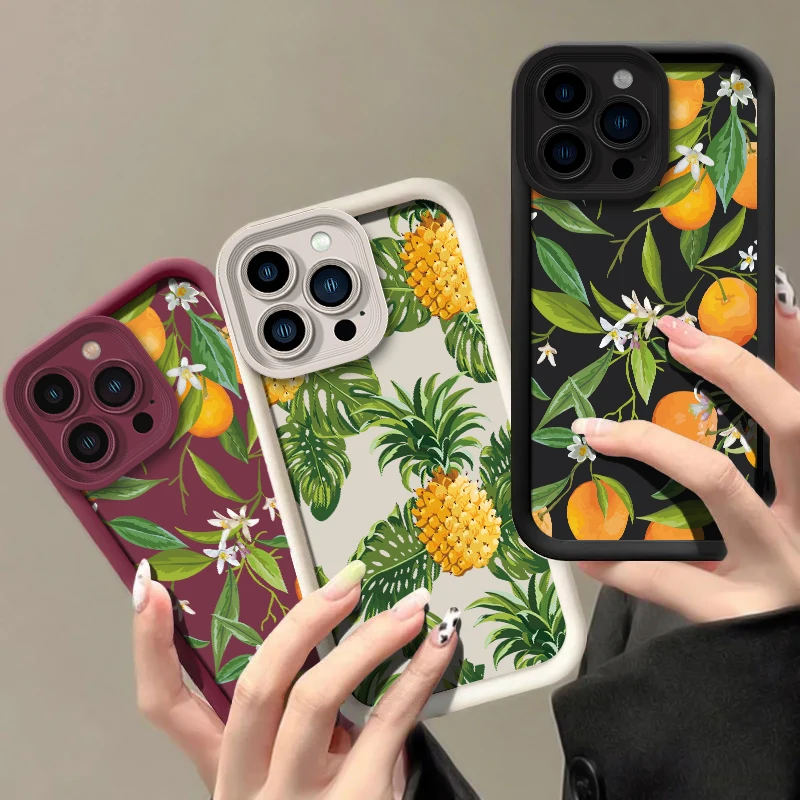 الأناناس البرتقال زهرة طباعة جراب هاتف آيفون 13 14 برو ماكس 17 الهواء 16 15 زائد 12 Mini 11 SE لينة سيليكون ماتي غطاء