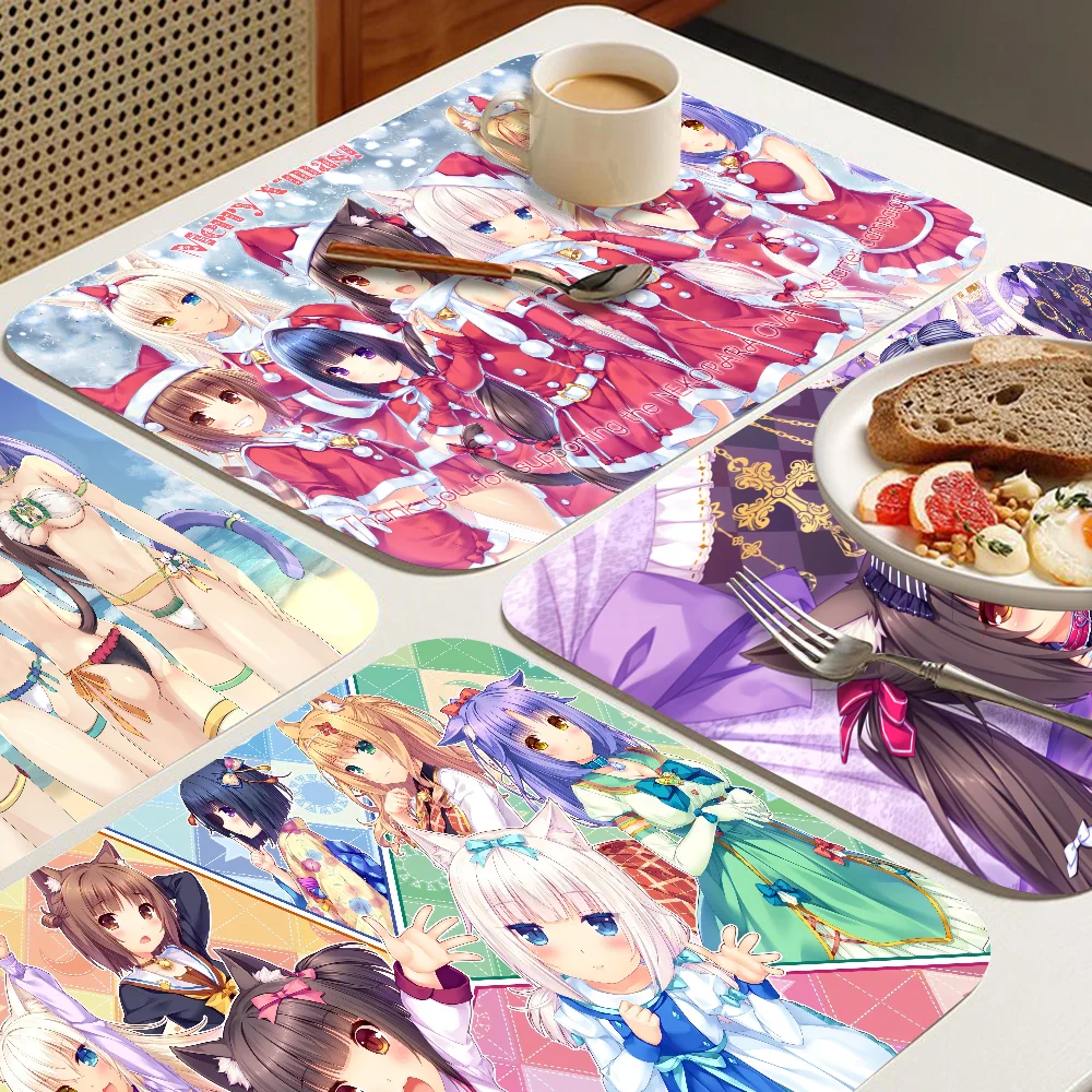 

Chocola Nekopara Anime Quick Drying Dish Mat Printed Kitchen Tableware Coffee Draining Pad Dinnerware Cup Bottle Placemat