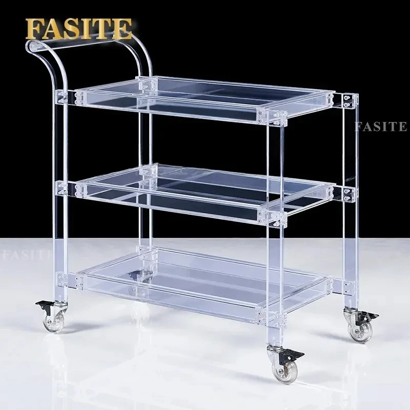 For Acrylic Transparent Crystal Wine Cart Dining Trolley Bar Service Cart Five Star Hotel Food Delivery Personalized Rolling