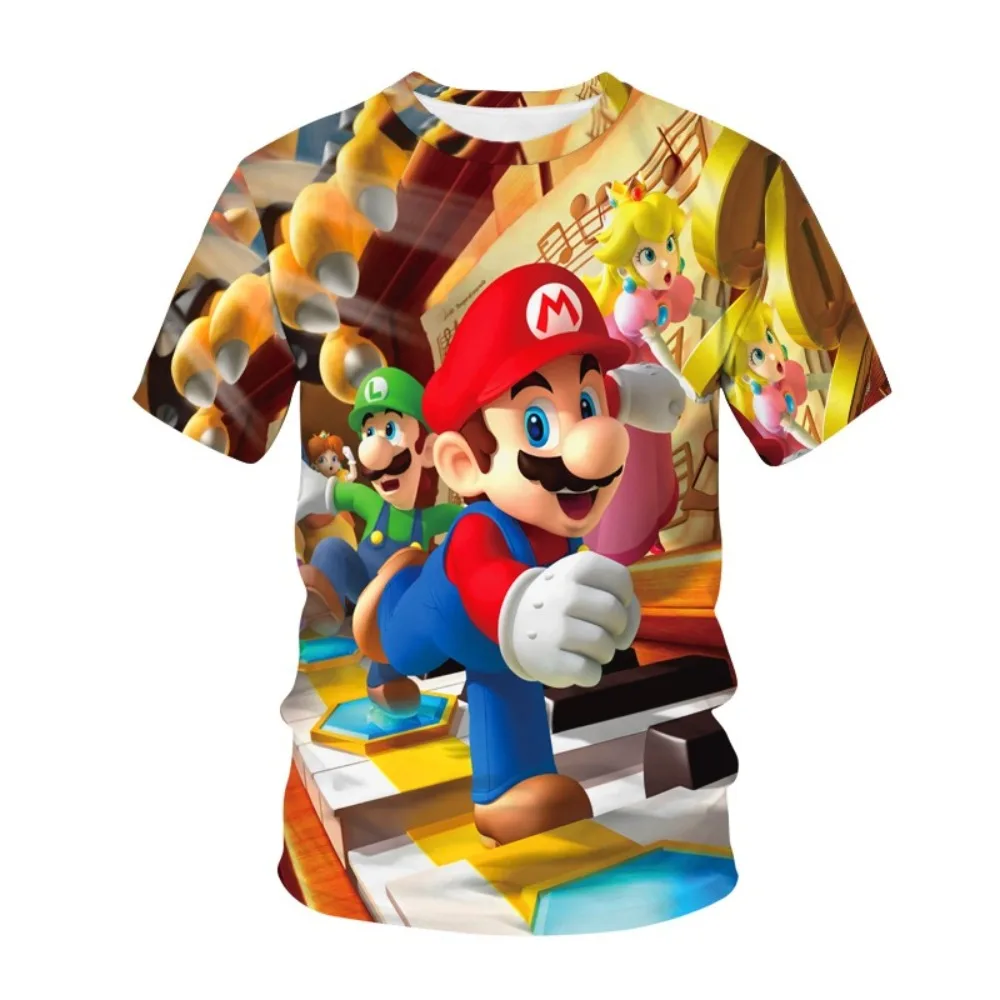 Summer T-shirt Super Mario bros T-shirt Kids Harajuku Fashion Casual T-Shirt Boy Girls Polyester Summer Men Women Short Sleeve