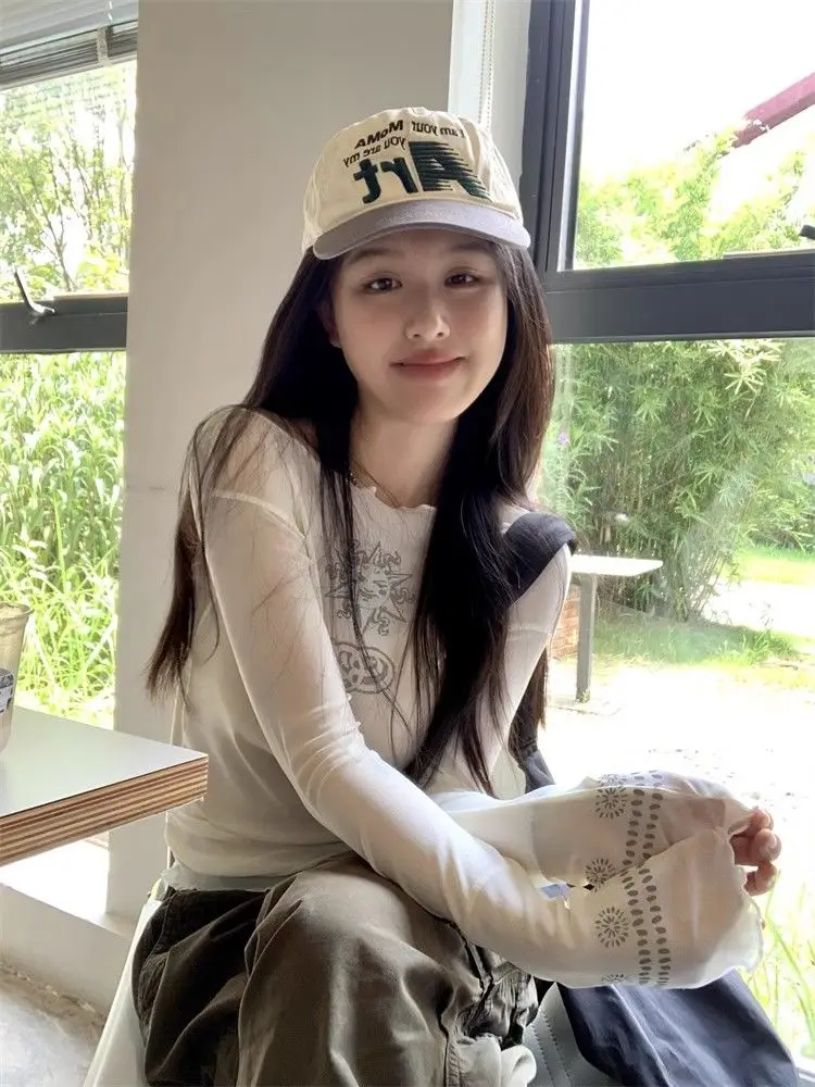 النمط الياباني فتاة حار صالح التخسيس شبكة طويلة الأكمام تي شيرت الإناث تصميم الشعور المتخصصة الأسود الفطر قاعدة أعلى #5