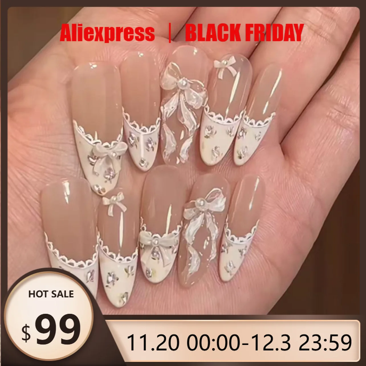 

24 шт., накладные ногти, милые короткие миндалевидные подушечки для дизайна ногтей, французские ленты с бантом, многоразовые подушечки для ногтей, подходят для девочек