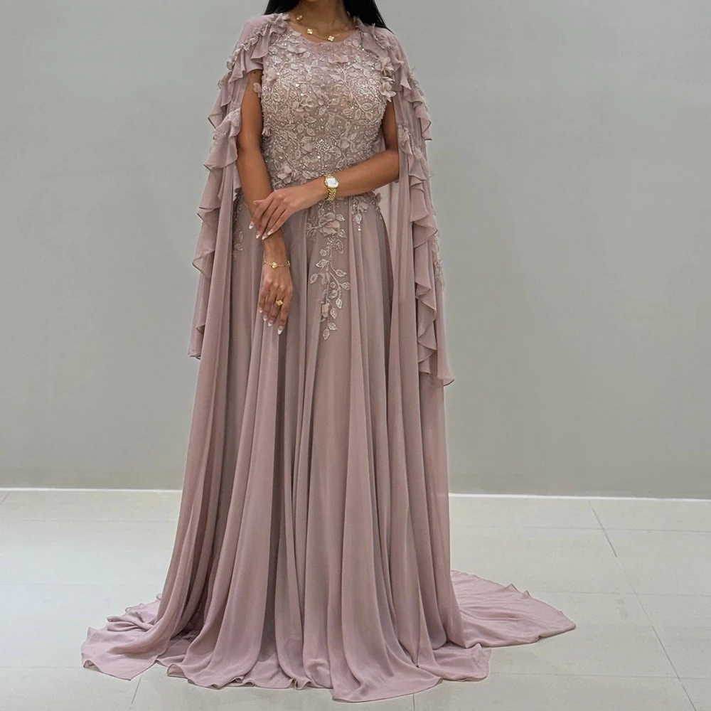 

Customized Mermaid Evening Dresses Floor-length O-neck Sleeveless Prom Gown Fashion Flowers Crystal Stole Draped Party Gown