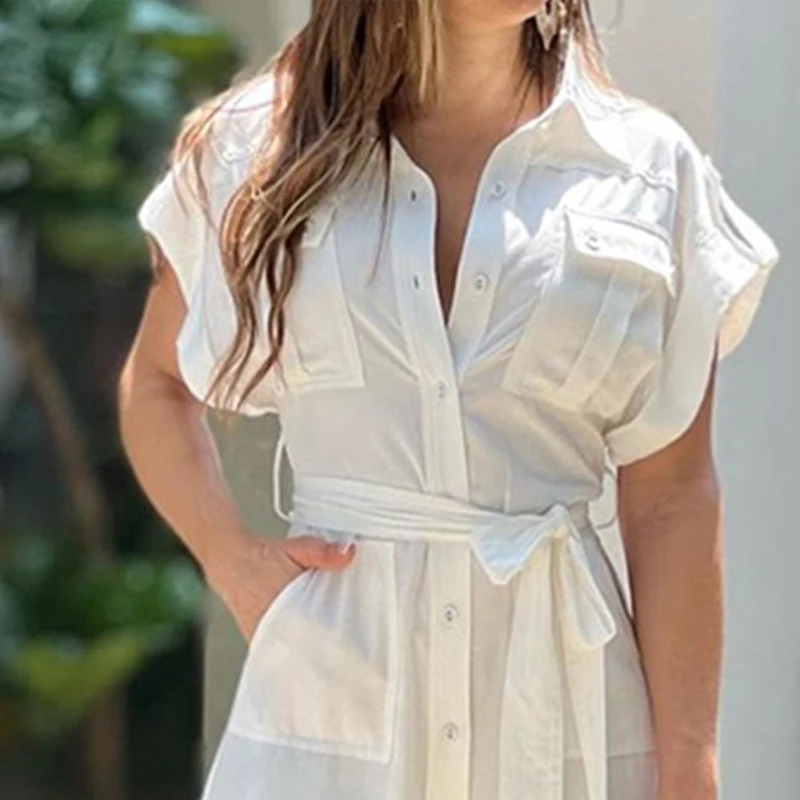 ازياء النساء جيب تصميم حزام الدانتيل متابعة حللا طويلة مكتب موضة الصلبة Playsuit أنيقة التلبيب زر متابعة المرأة بذلة