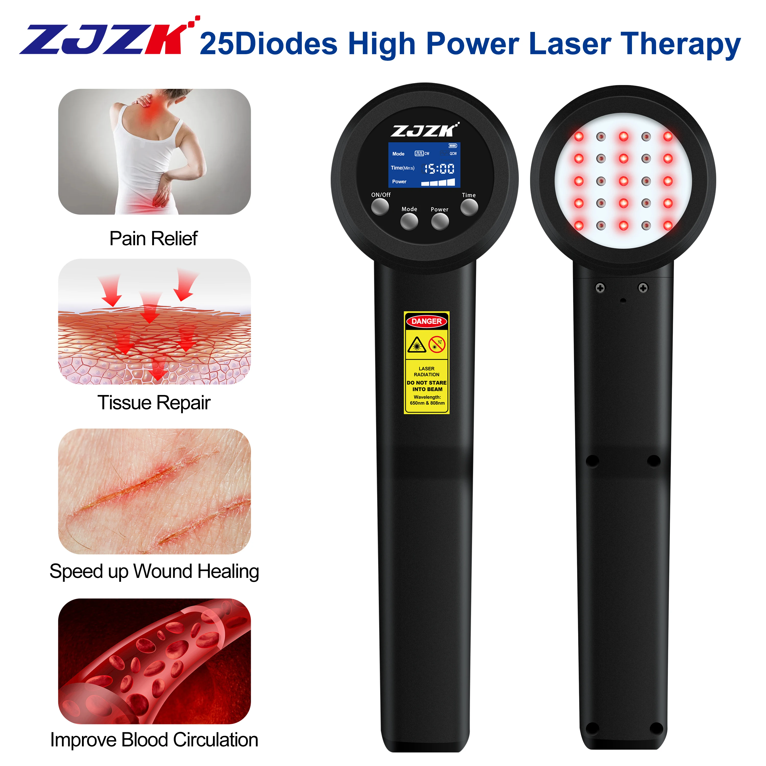 

ZJZK Cold Laser Therapy For Pain Management Shoulder Infrared Laser Light 650nmx15diodes+808nmx10diodes Soft Tissue Damage