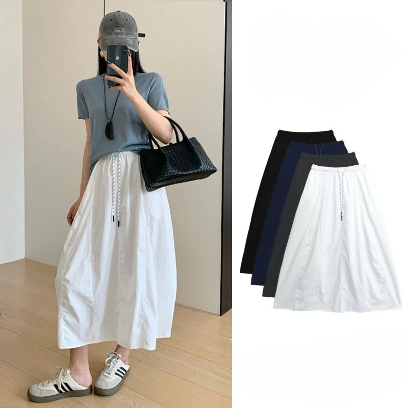 

New Trendy Spliced Women's Summer Loose Fit High Waist Slimming and Meat Blocking Versatile Mid Length Skirt