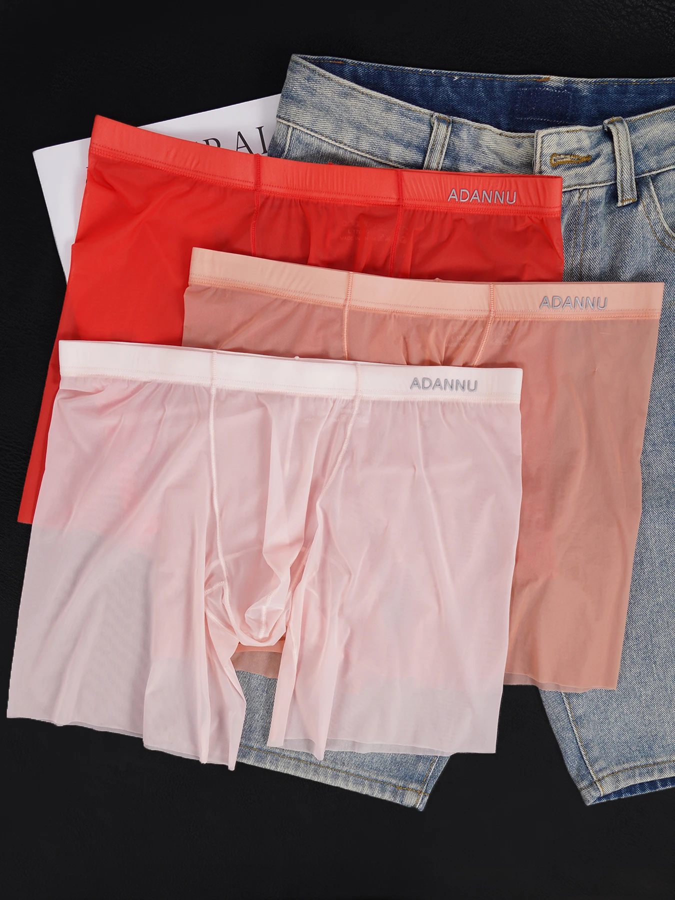 3 PCS Men's Ice Silk Long Tight Mesh Sheer Boxers, Ultra-Thin Cooling Elastic Waistband Sexy Hot Sale Underwear Spring Summer