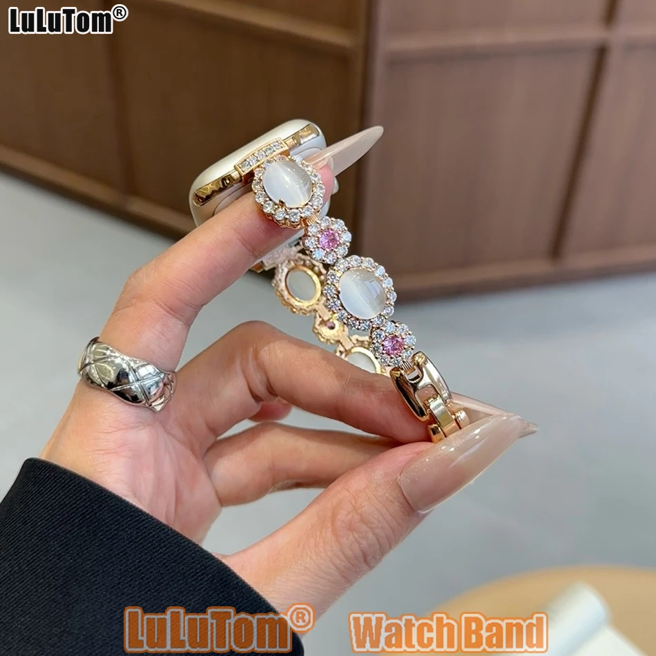 

Роскошный ювелирный ремешок с опалом и цирконием для Apple Watch Band 40 41 42 44 45 46 49 мм iWatch Series 10 9 8 7 6 5 SE Ultra Diamond Bracelet