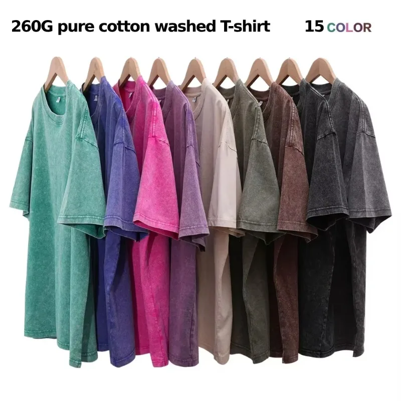 100 % Baumwolle, 15 Farben, 260 g, strapazierfähig, gewaschenes Retro-T-Shirt, Modemarke, Trendkleidung, T-Shirts, Damen, individuelle Produkte, Sommer-Tops