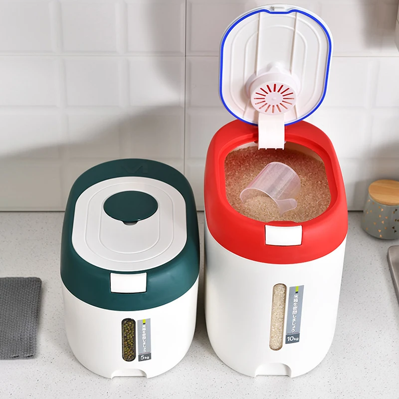 5/10Kg Rice Bucket Sealed Rice Dispenser Insect Moisture Proof Sealed Rice Storage Container Grain Storage Box