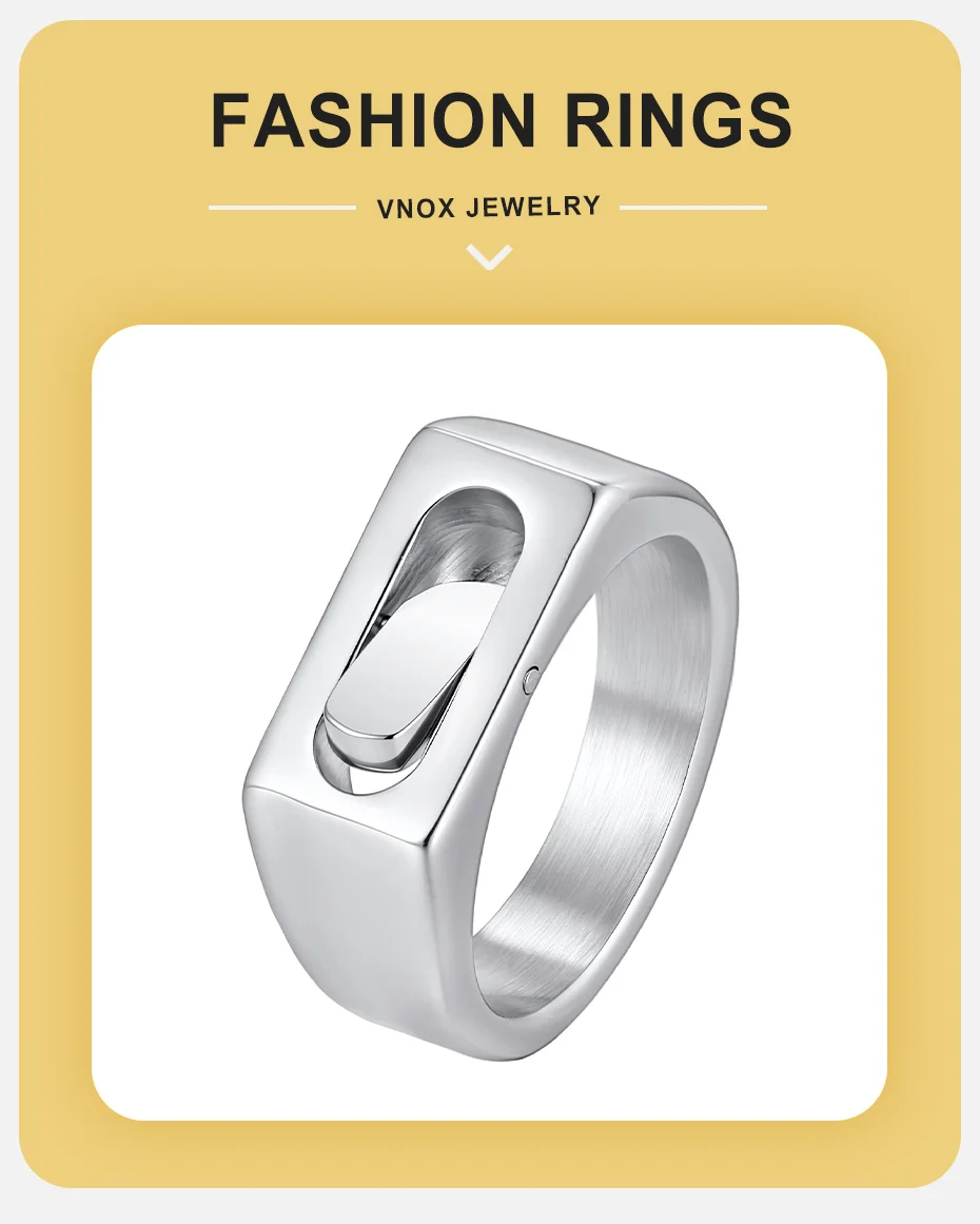 Vnox drehbarer Edelstahl-Spinner-Ring für Herren, geometrisches, quadratisches Fidget-Armband, silberfarben, für den täglichen Gebrauch, Schmuck, Geschenk, Größe 7–12. – Detail 2