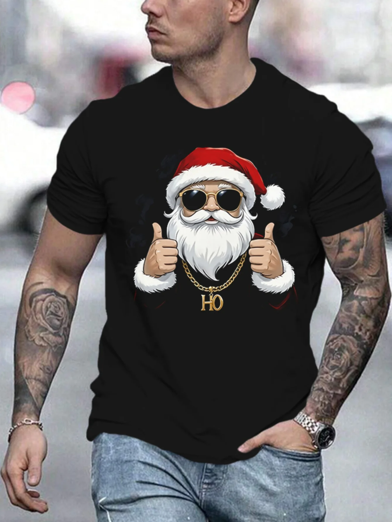 الرجال عيد الميلاد بارد سانتا كلوز لفتة طباعة تي شيرت عارضة بسط قليلا قصيرة الأكمام طاقم الرقبة قمم ملابس في الهواء الطلق.