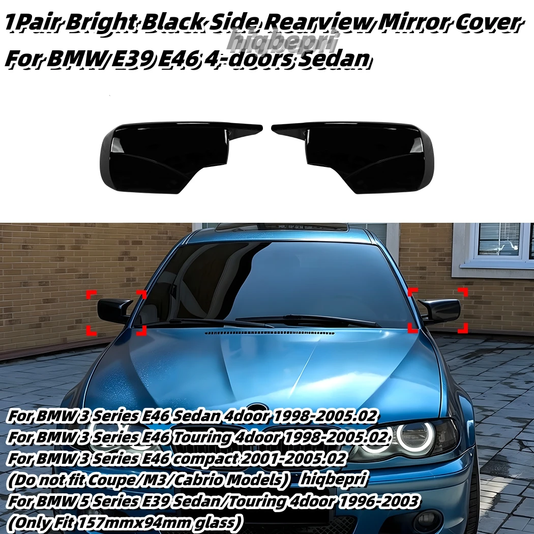 Für BMW 3er 5er Serie E39 E46 Limousine 4-Türer 1998-2005 Glänzend Schwarze Seitenspiegel-Abdeckung M-Style Seitenspiegelkappen Zubehör
