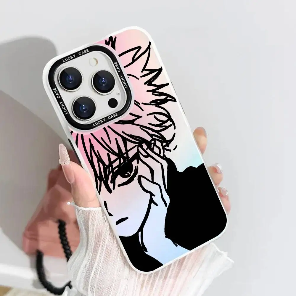 1pc Anime Killua Hunter X Hunter Phone Case Laser IMD Color Silver Shell For IPhone 17 16 15 14 13 12 11 Air Pro Max Plus