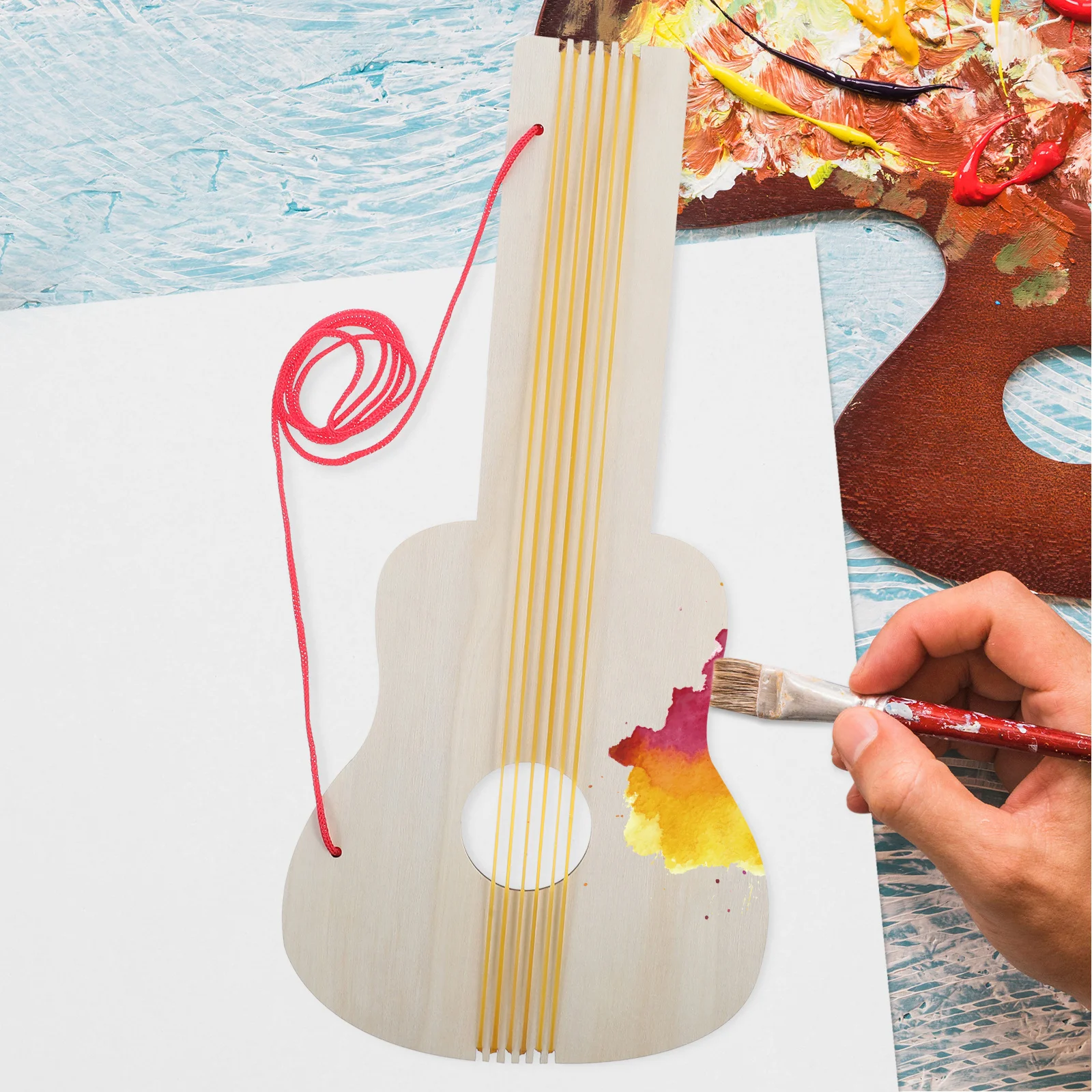 

4Pcs Unfinished Wooden Guitar Kids DIY Painting Kindergarten Craft Musical Instrument Decor Creative Set Guitar Kids