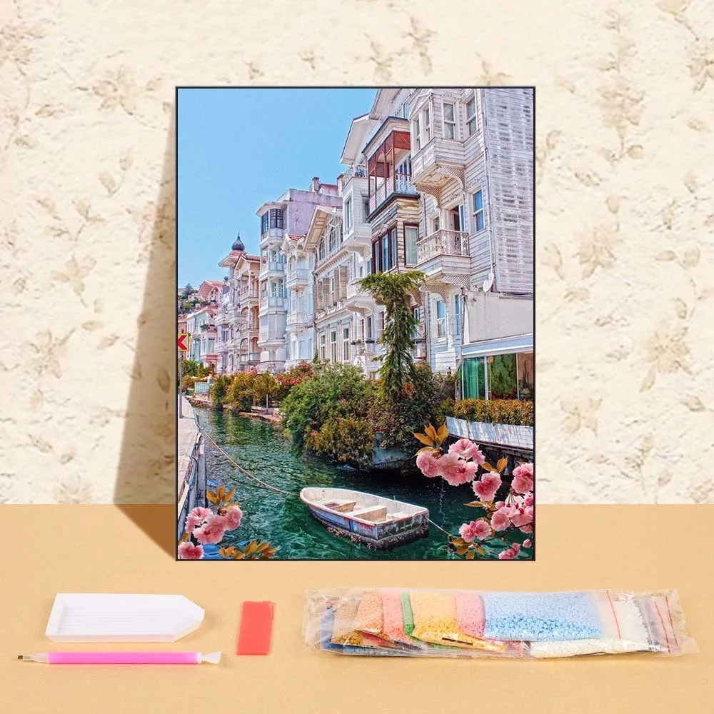 

5D Diy Diamond Painting Riverside Town Scene For Bedroom Full Rhinestone Mosaic Embroidery Cross Stitch Kit Home Decor Gift