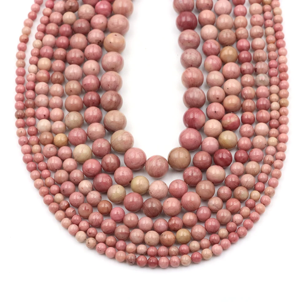 الوردي الرودوكروسيت الخرز الحجر الطبيعي 2 3 4 6 8 10 مللي متر الجولة الكوارتز فضفاض الخرز لصنع المجوهرات سوار ذاتي الصنع إكسسوارات 15" #5
