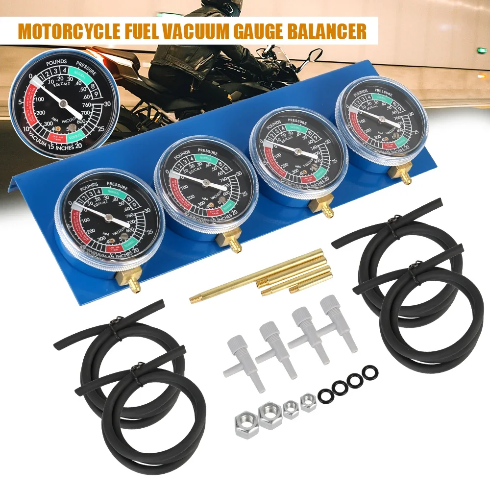 Motorcycle heavy-duty 4-cylinder fuel carburetor synchronous balancer gauge with hose for vacuum calibration & Engine Diagnostic