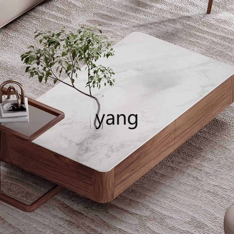 LHM   solid wood rock slab coffee table modern simple long tea table with storage living room rectangle