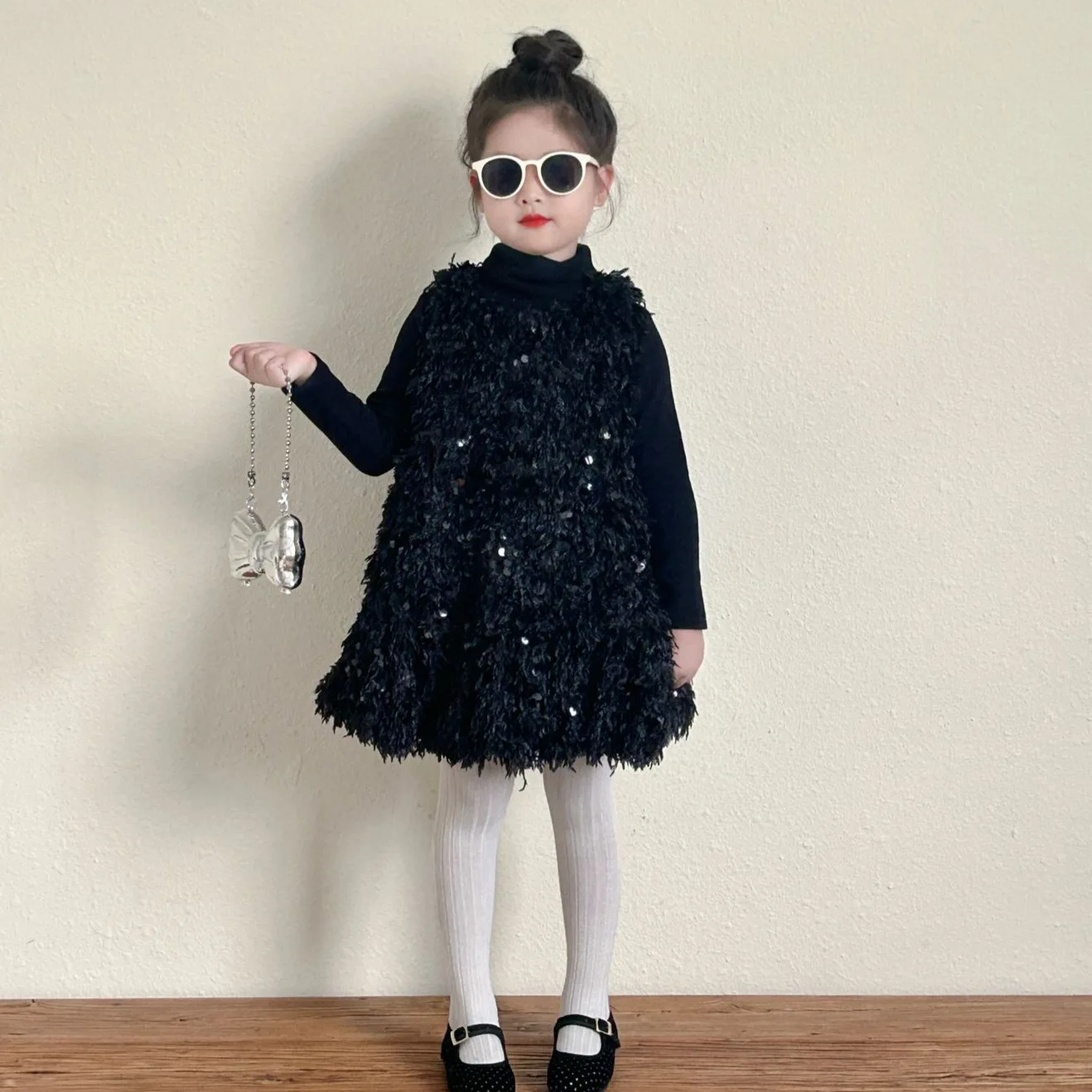 Girls Skirts 2024 Winter New Childrens Clothes Girl Baby Foreign Disposition Plus Fluffy Hair Sequin Princess Skirt Casual