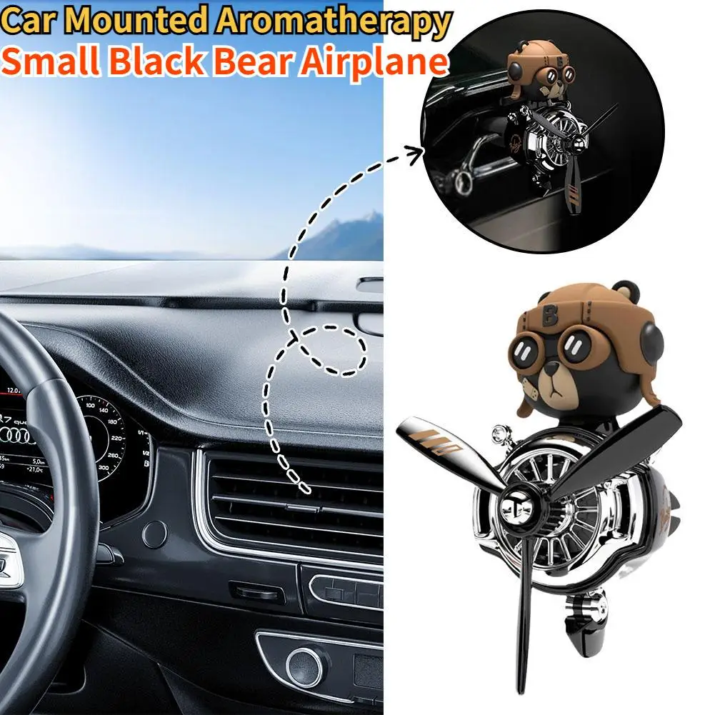 Car Mounted Aromatherapy Small Black Bear Airplane Shaking Head Helicopter Air Freshener Rotating Aromatherapy Car Interior