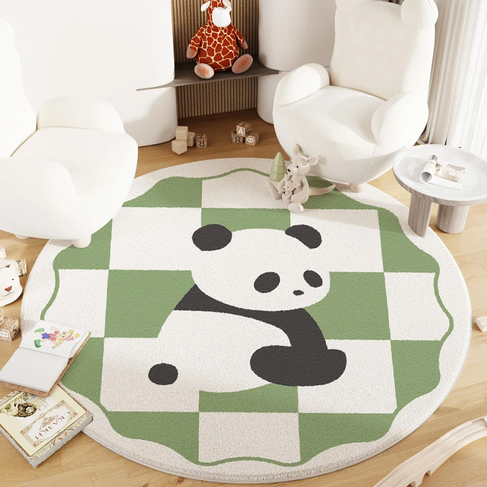 Cute Round Panda Rug with Bamboo,Soft Non-Slip Circle Carpet for Nursery Kids Room Modern Minimalist Home Decor Floor Mat Rug