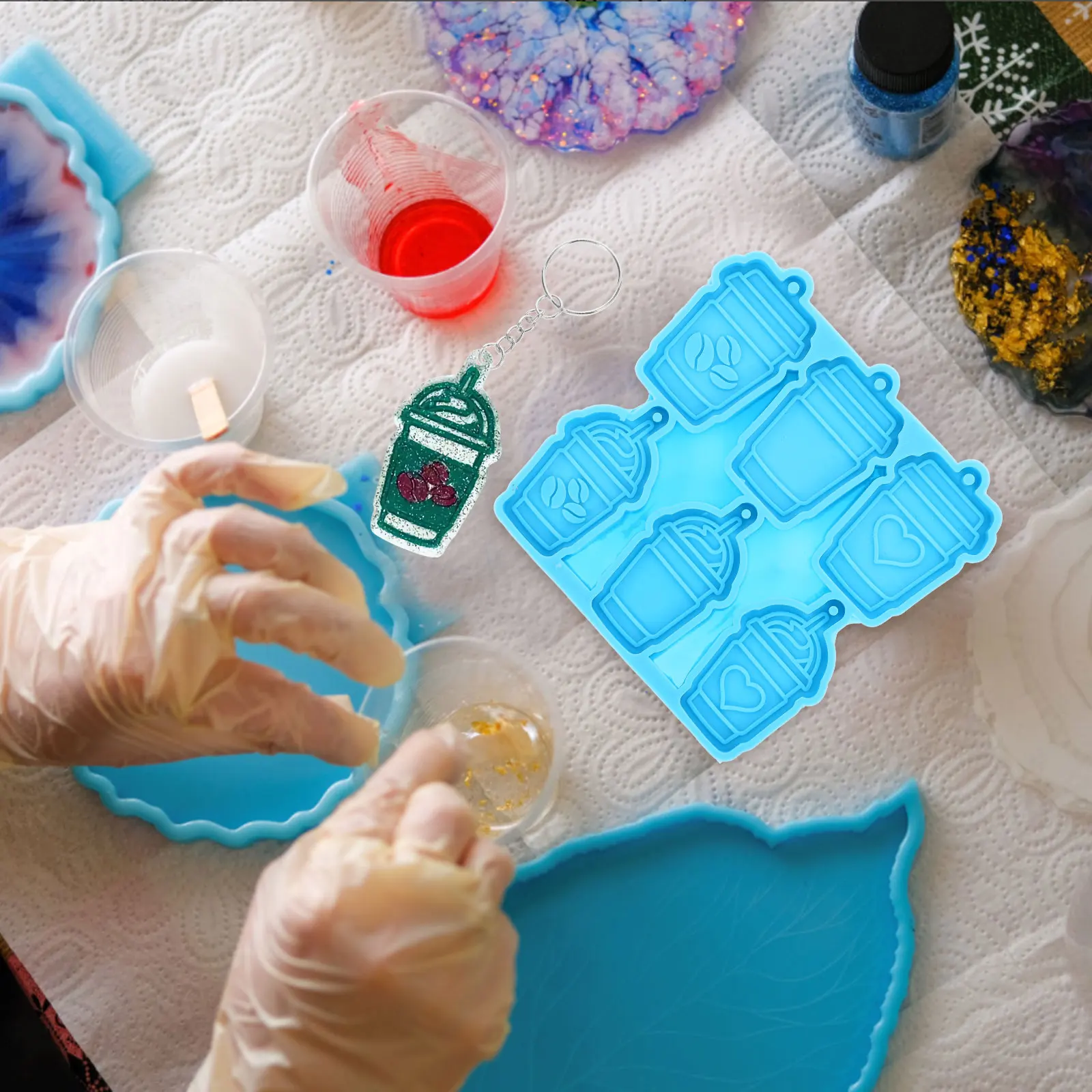 

1Set Silicone Coffee Cup Mold Flexible Durable DIY Keychain Charm Mold for Beverage Cup Casting Nonstick Easy Clean