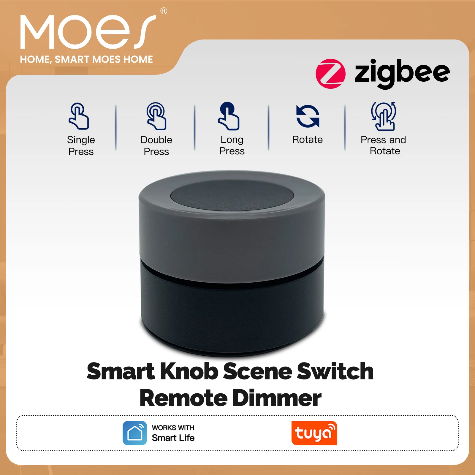 MOES Tuya ZigBee Smart Knob Switch Wireless Scene Switch Button Controller Battery Powered Automation Scenario Smart Life App