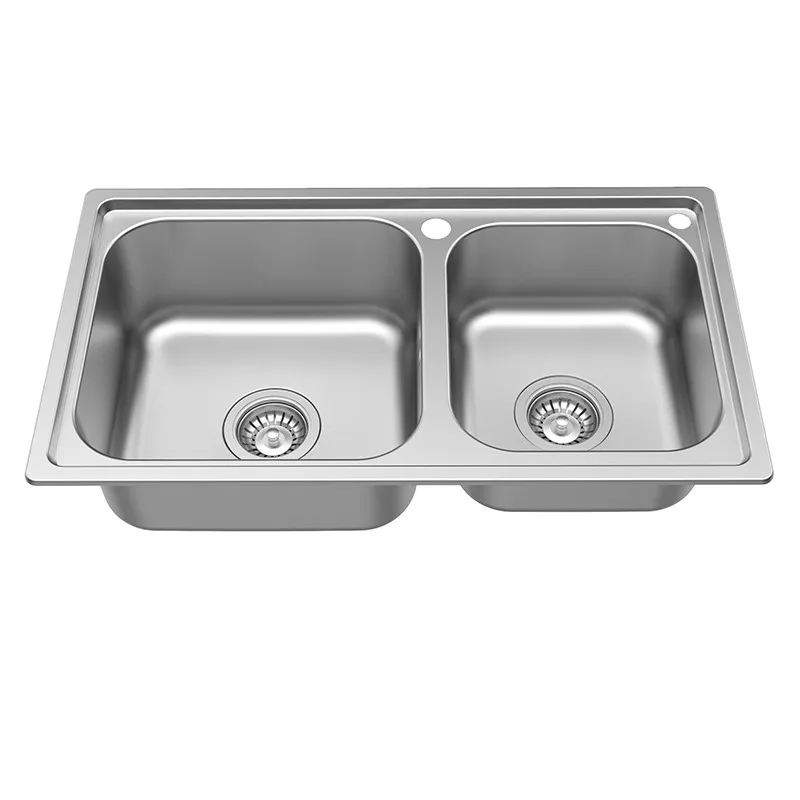 small double sink SUS304 stainless steel sink dishwashing basin thickened brushed left and right basin large double basin set