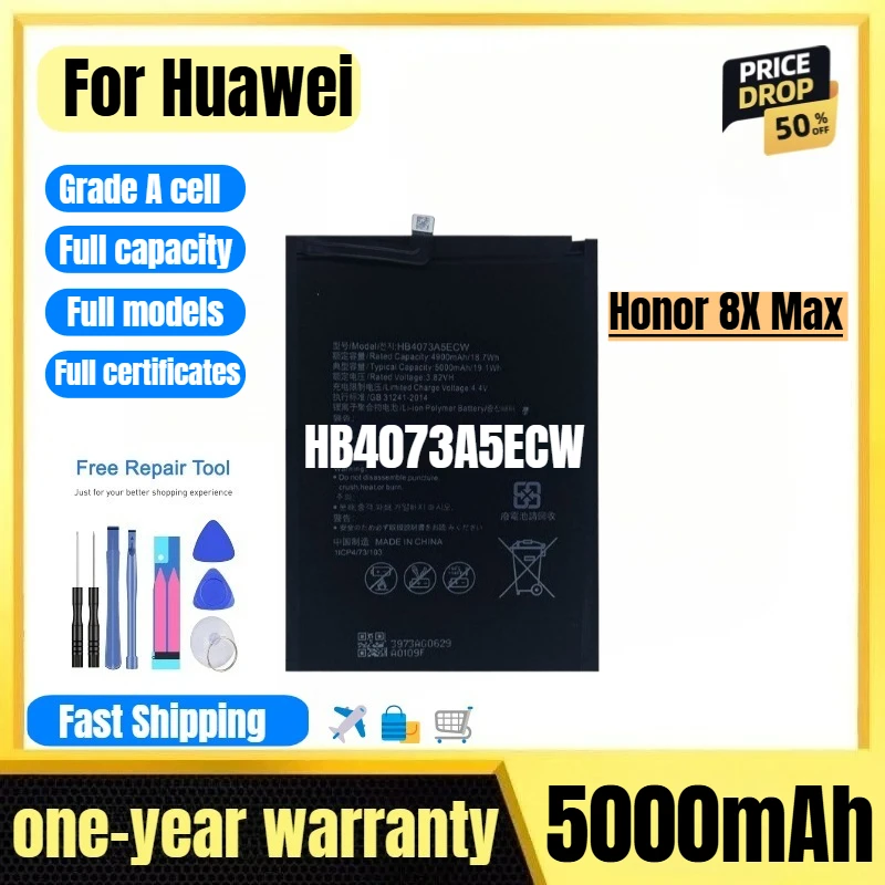 HB4073A5ECW for Huawei Honor 8X Max Phone Battery 0 Cycle High Quality High Capacity Replacement Bateria Grade A Cell with Tools