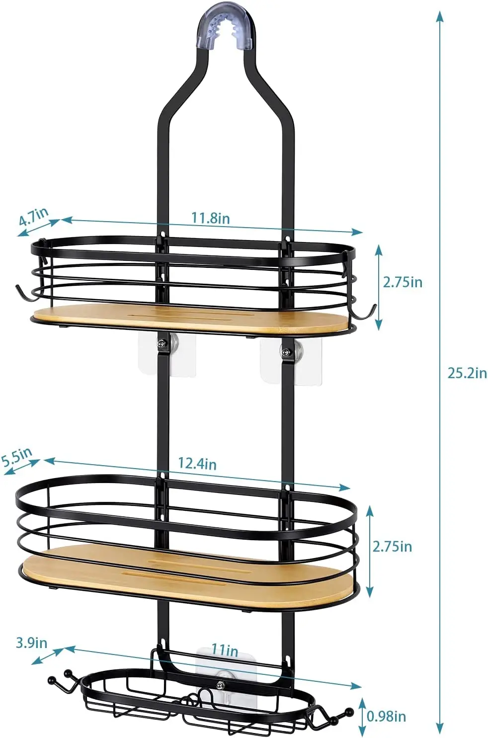 3-Tier Shower Organizer gantung Caddy di atas kepala kamar mandi dengan sabun pemegang & kait