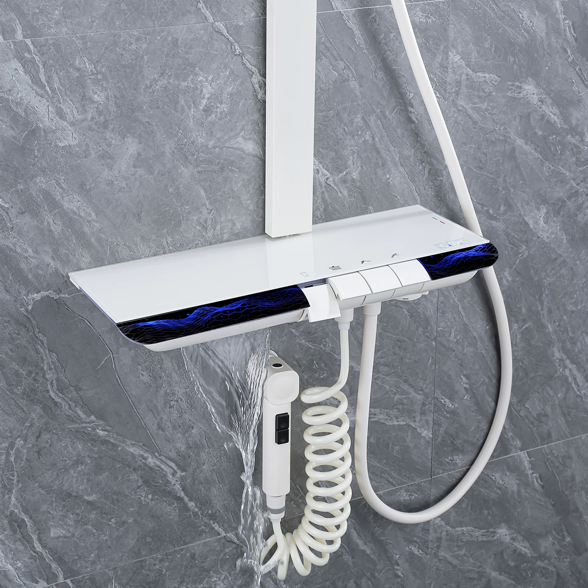 Ambient Lighting Hot Cold Digital Bathroom Shower System Back Spa Waist Spray Digital Bathroom Shower Set Rainfall Shower Head