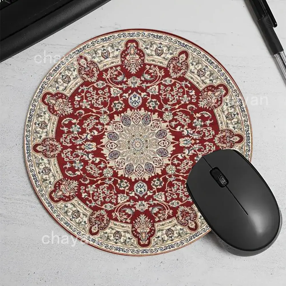 ラウンドマウスパッドヴィンテージオリエンタルペルシャ花柄カーペット小規模オフィスコンピュータアクセサリーカーペット滑り止めテーブルパッド