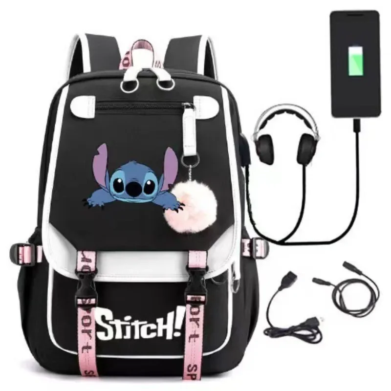 Miniso disney 2025 nova série bonito ponto casual saco de carregamento usb estudantes grande capacidade moda zíper mochila de alta qualidade