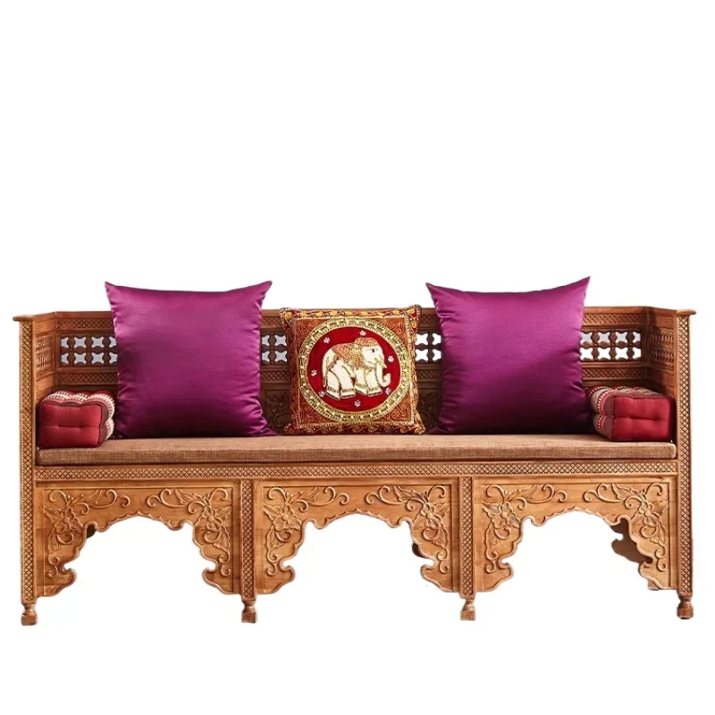 

Трехместный диван из тайской ясеневой древесины с резьбой для гостиной, массажного салона или чайной комнаты