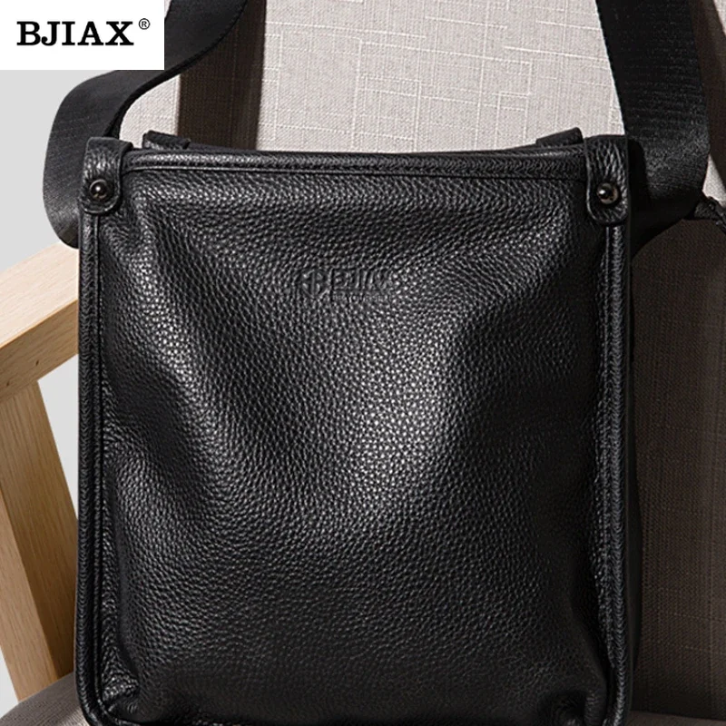 BJIAX Top Layer Cowhide Bag Business Casual Men's Crossbody Bag Leather Premium Commuter Mobile Phone Shoulder Bag