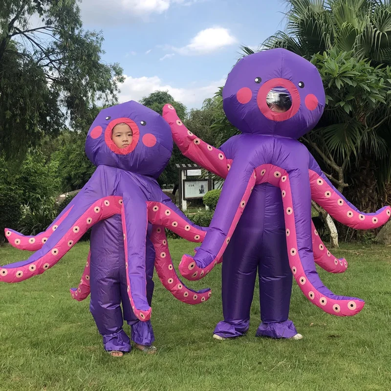 Parent -Kids Purple Octopus Inflatable Costumes Halloween Cosplay Family Party Cosplay Costume Walking Mascot Role Play Disfraz