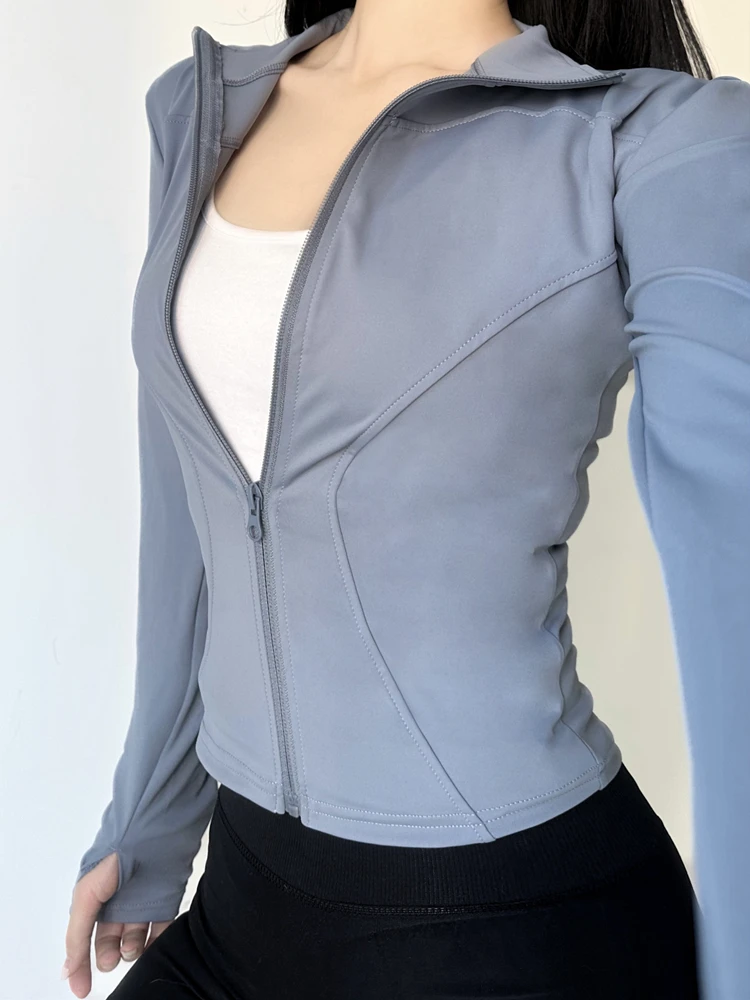 

Fitn Pilates Yoga Clothes Women's Summer Thin Tight Qui Dry Long Sve ort Outerwear Jaet Breathable Sports Training