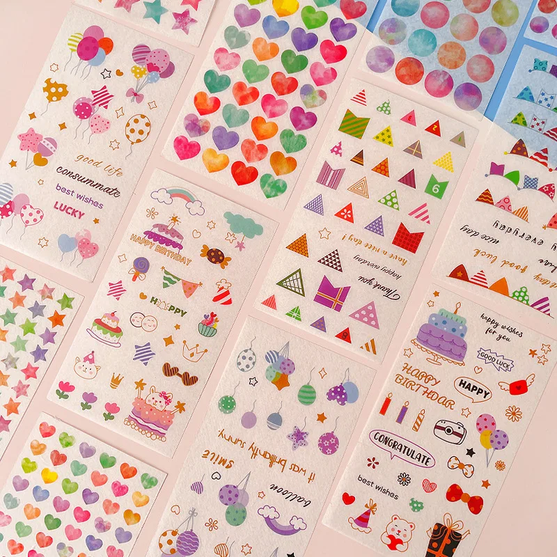 6pcs/pack Stationery Stickers For Start Round Birthday Paper Kawaii Stickers Back To School Planner Stickers