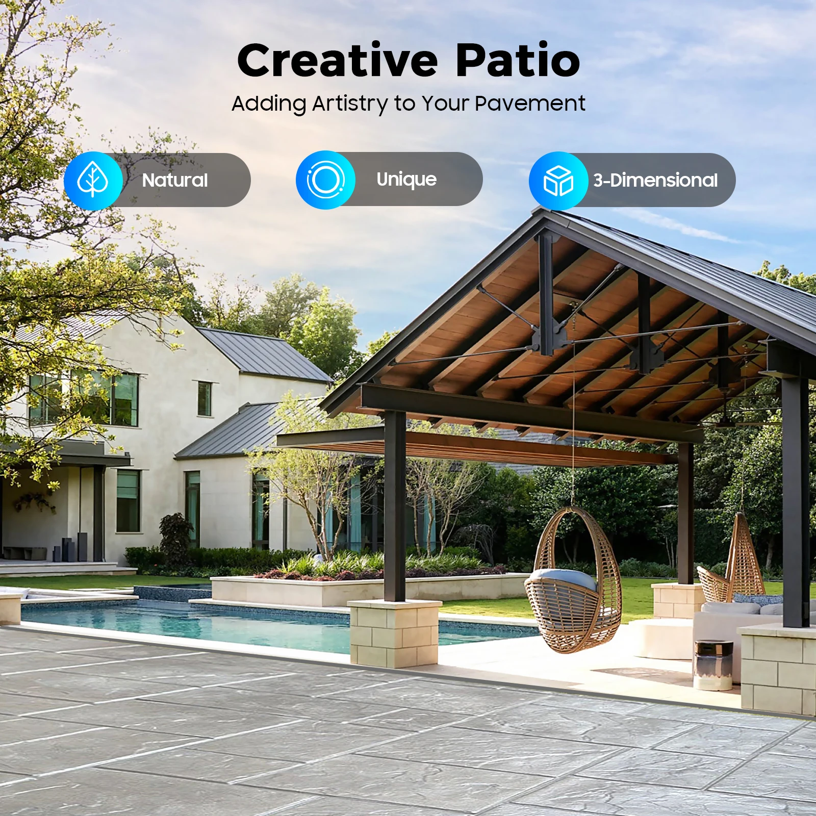 4PCS 24"x24" Concrete Stamp Mats, Reusable PU Texture Pads for Patio Driveway, Stone Pattern Imprint Tool