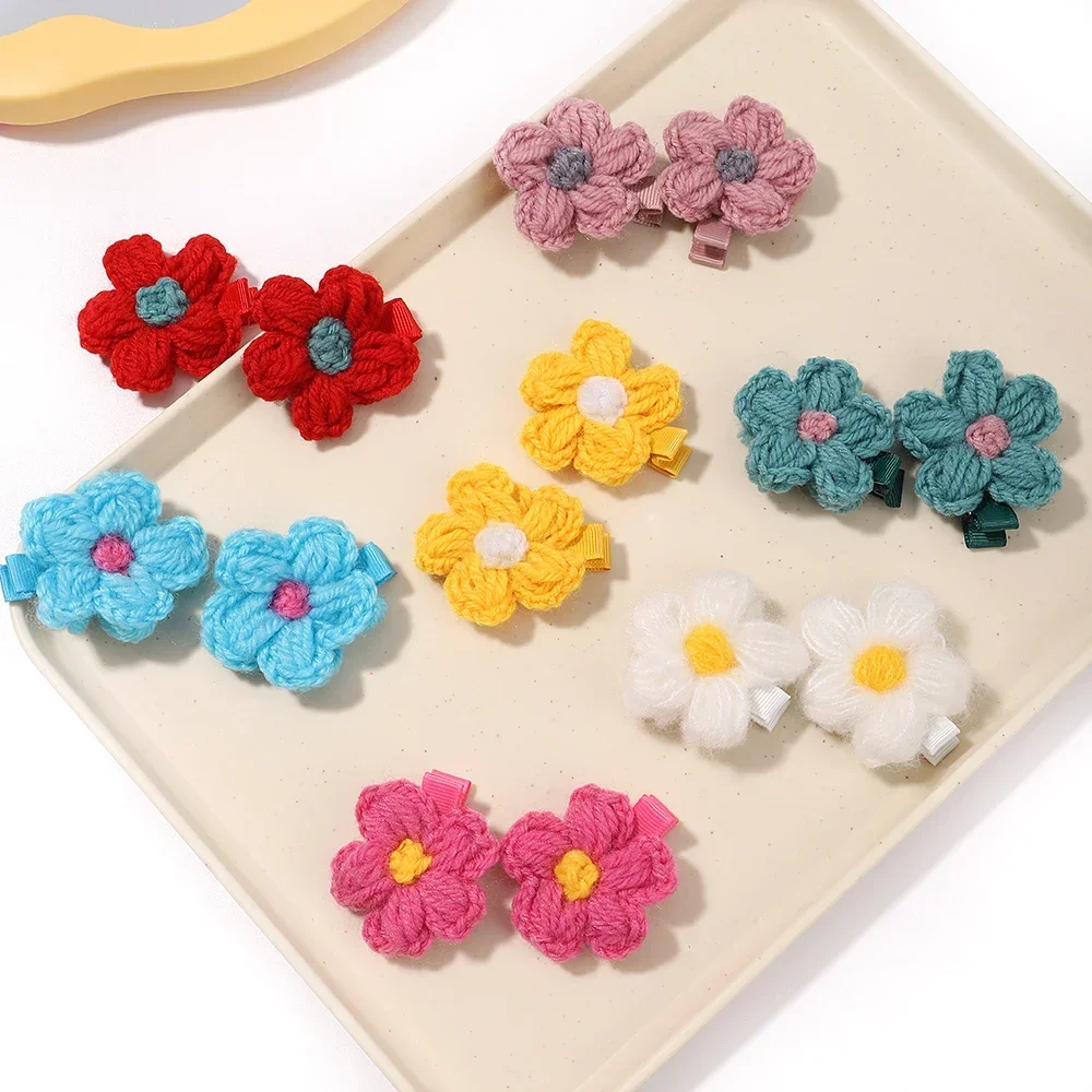 Lovely Hairclips Wool Knitting Flower Hairpin Cute Baby Girls Pretty Headwear Handmade Crochet Small Puff Hair Accessories