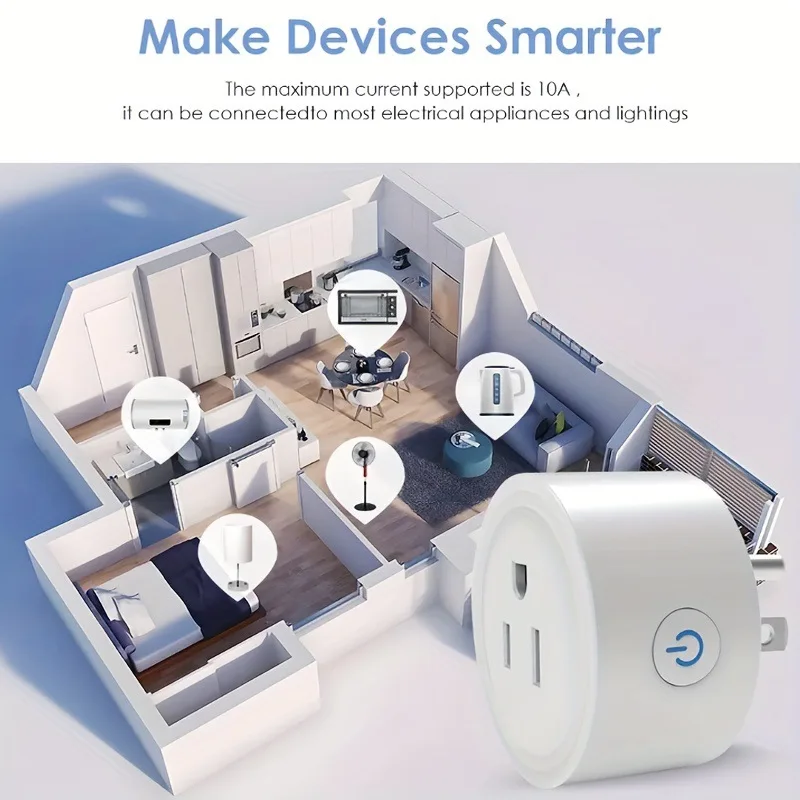 US Standard Smart Wifi Plug 10A Wireless Remote Control Outlet for Smart Home Appliances Works with Alexa And Google Home