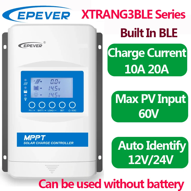 EPEVER 10A 20A MPPT Solar Charge Controller Built In BLE Can be Used Without Battery Max PV Input 100V