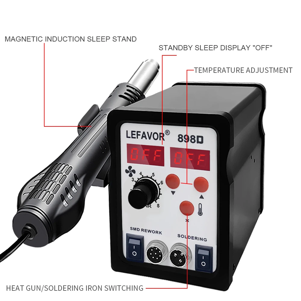 898D Soldering Station 2 in 1 Hot Air Gun Electric Soldering Iron heat gun Rework Station For Phone PCB IC SMD BGA Welding