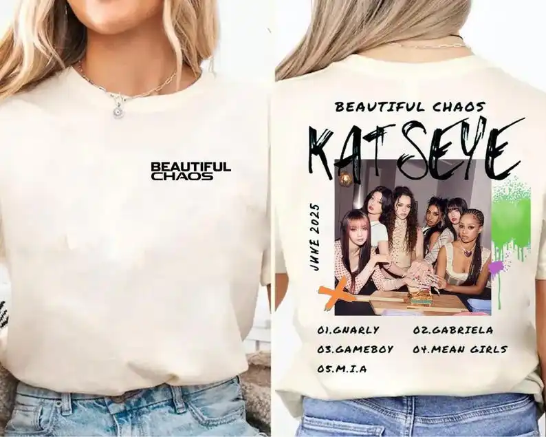 Camiseta Kpop de gran tamaño Y2k Gabriela Katseye hermoso caos Tracklist Katseye World Tour camiseta mujer Katseye ropa femenina