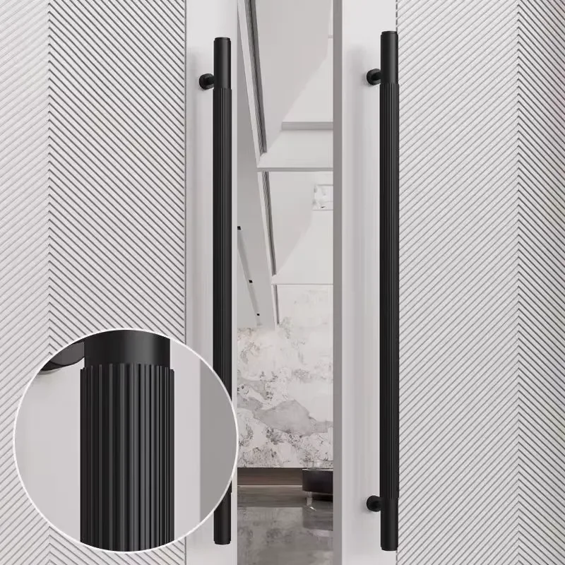 Hot Sale Modern Black Gold Aluminum Door Handles Knurled for Wooden Glass Doors 3