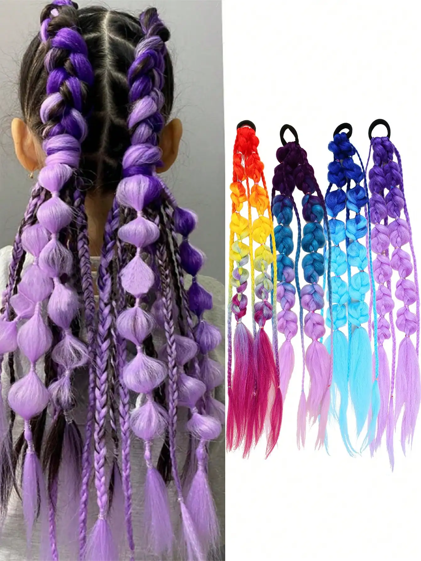 1PC Colorful gradient lantern bubble ponytail fashionable women's street style long hand-braided ponytail wig